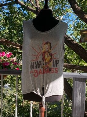 Idyllwind Grey Graphic Tie-Front Tank with Red & Yellow Accents